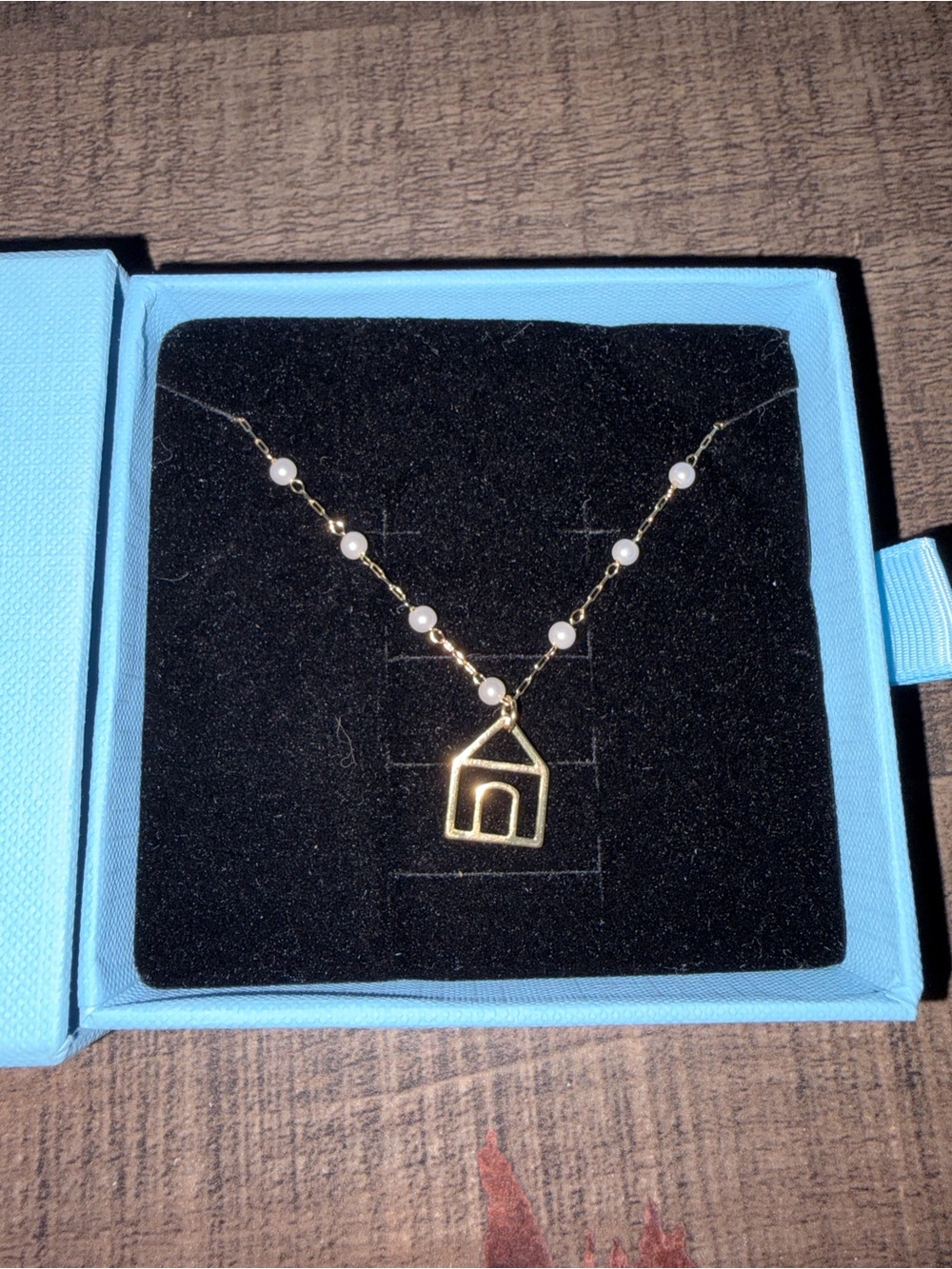 Gold Plated Fake Pearl Accent House Pendant Necklace - Women Jewelry